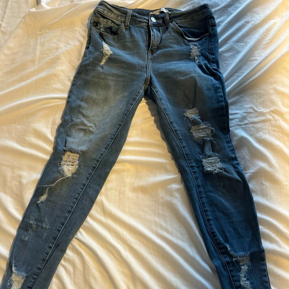 KanCan Low Rise AnkleSkinny Jeans Raw Hem Distressed Ankle Size 27 Stretch Denim